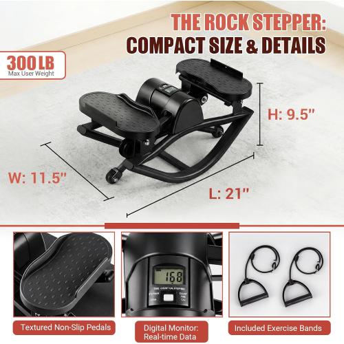 Rock Stepper Side to Side, 300 LBS Capacity, Side Stepper Exercise at Home | Resistance Band & Digital Display, Anti-Slip Rocking Stepper Exercise Machine for Full Body Workout Low-Impact Knee-Friendly