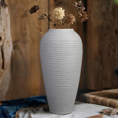 White Rustic Ceramic Farmhouse Large Vase,13.4 Inch Vintage Floor Tall Vase Terracotta Pottery Clay Rustic Vases for Home Decor Living Room Entryway Table Centerpieces,Housewarming Gifts