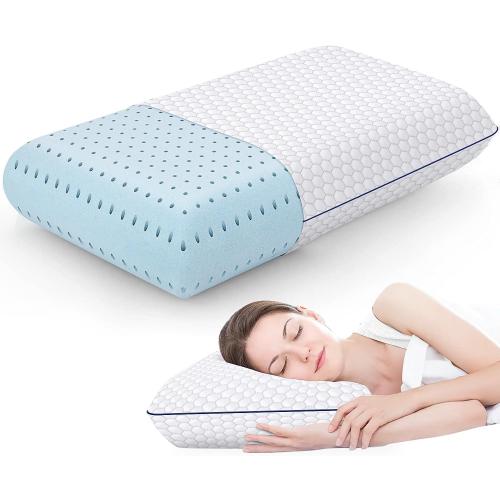 CushyOasis Memory Foam Pillows for Side, Back and Stomach Sleepers, Bed Pillow with Washable Cover and Breathable Mesh, Bed Pillow for Sleeping Standard Size (Grey)