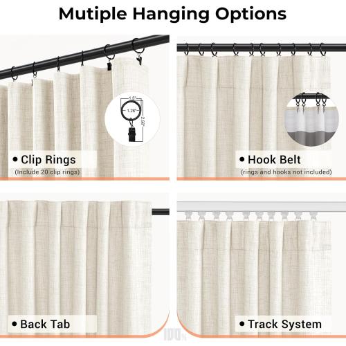100% Blackout Shield Full Blackout Curtains for Bedroom  2 Panels Set, Clip Rings/Rod Pocket Faux Linen Black Out Curtains for Living Room, Thermal Insulated,, Beige
