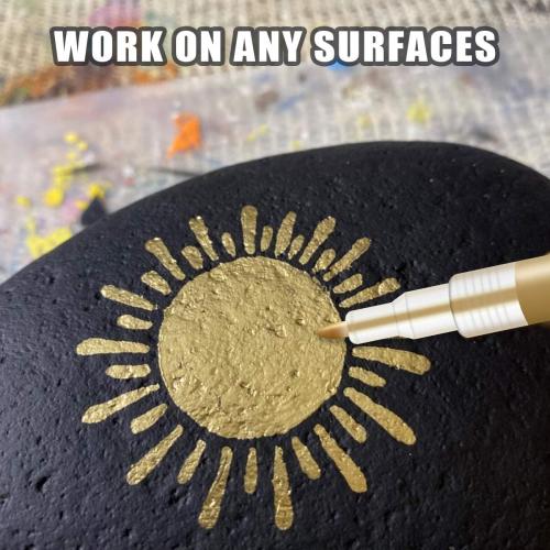 Paint Pen Gold Silver Metallic Permanent Acrylic Markers Set for Fabric Glass Rock Wooden Ceramic Leather Tire Painting, 0.7mm Extra Fine Tip (3pcs Gold 3pcs Silver)