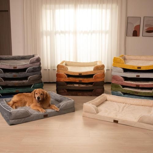 Comfort Expression Orthopedic Dog Bed for Extra Large Dogs , Waterproof Egg Crate Foam L Pet Bed with Removable Bolsters, Dog Couch with Washable Cover & Non-Slip Bottom, Gery White