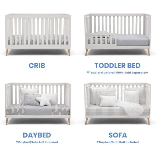 Delta Children Essex 4-in-1 Convertible Baby Crib, Bianca White with Natural Legs