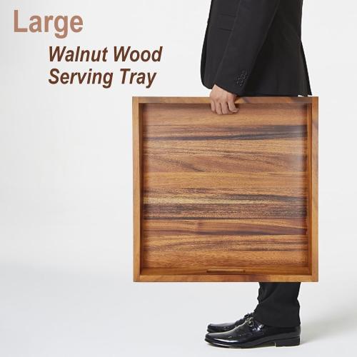 YIFAN 20 * 20Inches Walnut Wooden Ottoman Tray with Handles,Square Coffee Table Serving Tray for Home Decor,Couch Table for Party,Patio Breakfast Trays for Bed no Legs