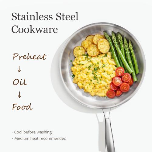 CAROTE 7-Piece Tri-Ply Stainless Steel Frying Pan Set, Skillet Set 8/10/12, Induction Compatible, Oven & Dishwasher Safe, bronze Handle ?❗ no lid
