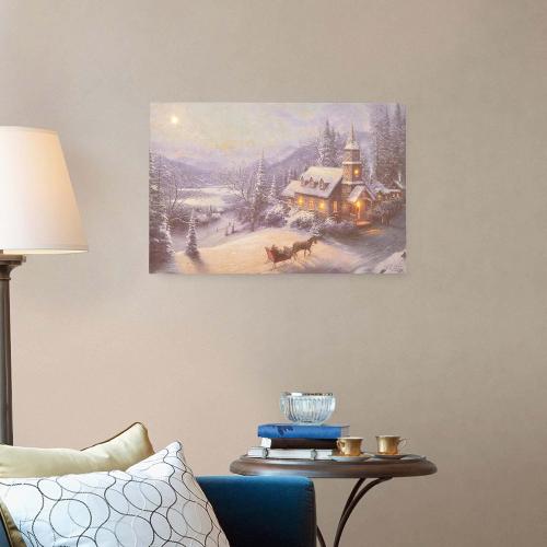 Thomas Kinkade Sunday Evening Sleigh Ride White 24 x 16 Canvas Holiday LED Sign