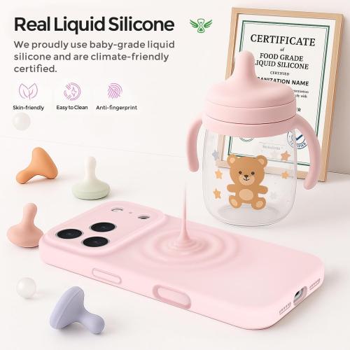 Vooii Magnetic for iPhone 17 Pro Max Case, Compatible with Magsafe (Premium Liquid Silicone) (Integrated Camera Control Button) Full Body Protective Anti-Scratch Microfiber Lining 6.9 inch, Chalk Pink