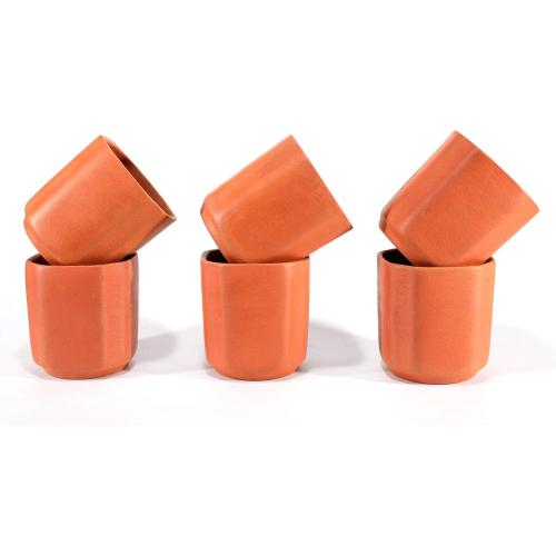 Clay Glasses Reusable Kullad (Set of 6) - Terracotta Glasses Tea Coffee Cups Drinkware Kullad (Octagonal Shape)