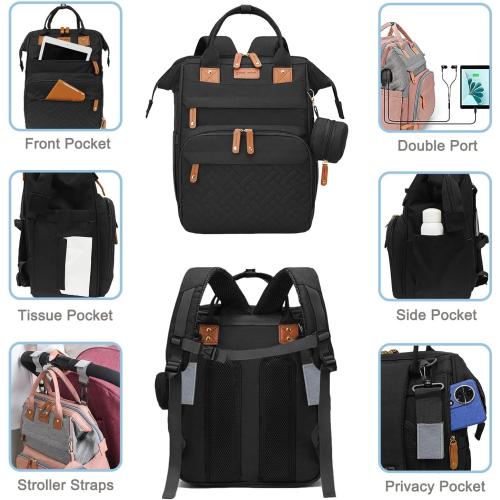 Diaper Bag Backpack Baby Bag for Mom Dad with Changing Pad, 19 Pockets, Large Waterproof Travel Baby Girl Boy Toddle Diaper Bag with Insulated Pocket, Baby Shower Gifts, Black