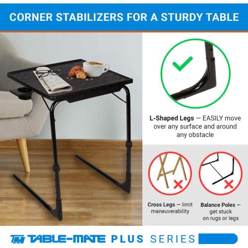 Table-Mate TV Tray Table | Portable Desk Folding Dinner Tray, Couch Table Trays for Eating Snack Food, Portable Laptop Desk, Bed Trays for Eating | Adjustable TV Trays with 3 Angles and Cup Holder