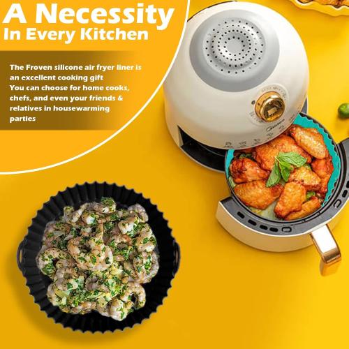 8 Inch Air Fryer Liners for Ninja AF100 AF101 AF141 AF150 AF161 XL (2 Pack) Black & Cyan Silicone Liners with Handles for 3–6 QT AirFryer COSORI, Gourmia and more – Reusable Nonstick Inserts