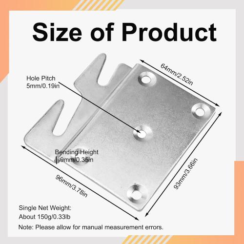 4 Pcs Bed Rail Hooks Plates, Universal Bed Frame Brackets for Headboard Footboard, Replacement Parts with Mounting Screws (96x93mm/3.78x3.66inch)