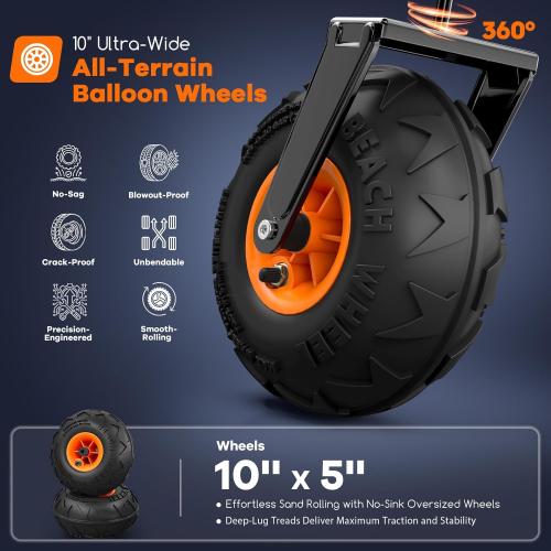 48L Collapsible Beach Wagon with Big 10 Balloon Wheels for Sand, 560lbs Weight Capacity 300L Wagons Carts Foldable Heavy Duty with All Terrain Tires, Folding Cart for Camping, Grocery, Sport - Black