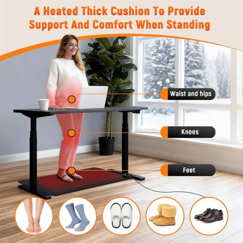 Heated Anti-Fatigue Floor Mat Under Desk - Heated Standing Mat Cushioned with Foot Warmer 17.7x30,8 Levels Temp & 12H Timer, 1.2 Thick Comfort Foam Heating Pad for Kitchen,Office,Home,Durable