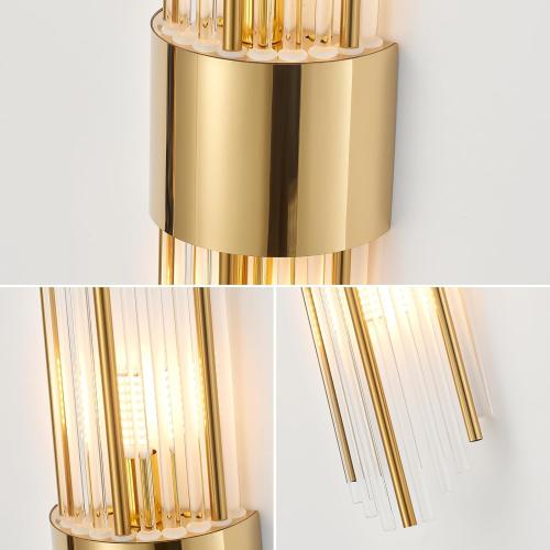 Gold Sconces Wall Set of 2, 2-Light Modern Brushed Titanium Gold Wall Sconce, Gold Vintage Crystal Wall Sconce, Modern wall sconces, for Living Room, Bathroom, Vanity, Staircase, Hallway