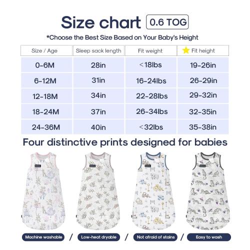 Baby Sleep Sack 0.6 Tog Ultra Breathable Cotton Blend Muslin Toddler Sleeping Sack 24-36 Months Dryable Lightweight Unisex Wearable Blanket