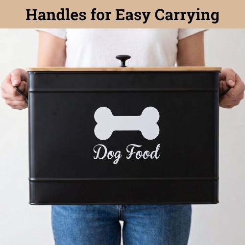 Metal Dog Food Container 15-20 lbs w/ Airtight Bamboo Lid, 70 Cup Capacity