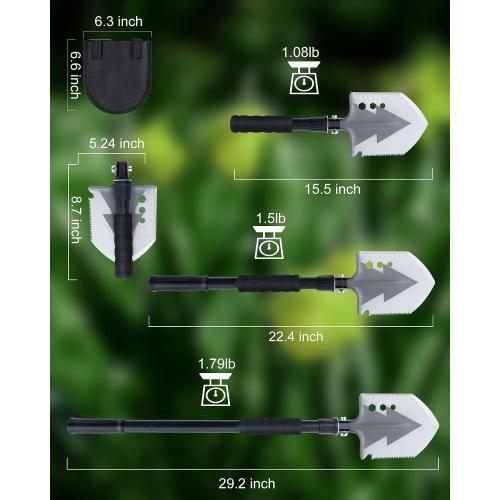 Folding Survival Shovel, Camping Shovel for Off Road, Gardening, Beach, Digging Dirt, Sand, Mud and Snow, Emergency and Outdoor, 29 inch