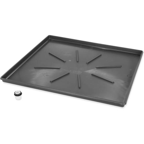 Camco Low Profile Washing Machine Drain Pan with PVC Fitting, 30.5-Inch x 34.5-Inch, Graphite - Protects Your Floors from Washing Machine Leaks - Easy to Use - Graphite - 20784