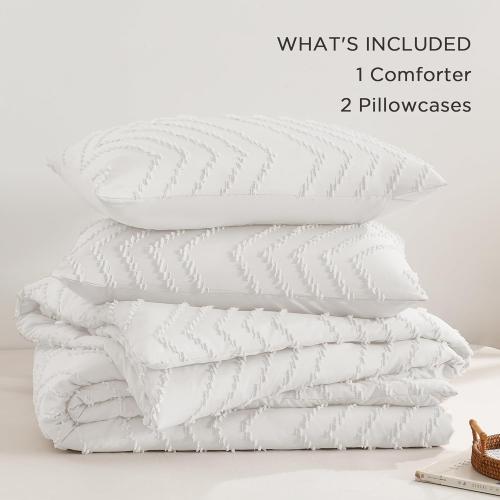Andency White Twin/Twin XL Comforter Set, Twin Bed Comforter for College Dorm Girls Boys Kids Boho Soft Warm Cute Comforter, 2 Pieces Aesthetic Chevron Bohemian Bedding Set