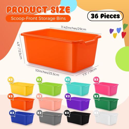 Dandat 36 Pcs Plastic Cubby Bins Book Bins for Classroom Bulk Classroom Organizer Toy Storage Baskets Stackable Storage Containers for Home Office School Library Nursery Playroom(Bright Color)