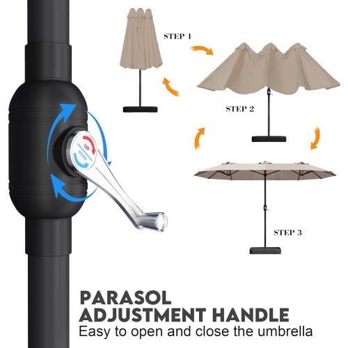 15ft Patio Umbrella with Base,Large Outdoor Double-Sided Rectangle Umbrella with Crank Handle, Market Umbrella for Poolside Garden Deck Backyard Beach Pools, Beige