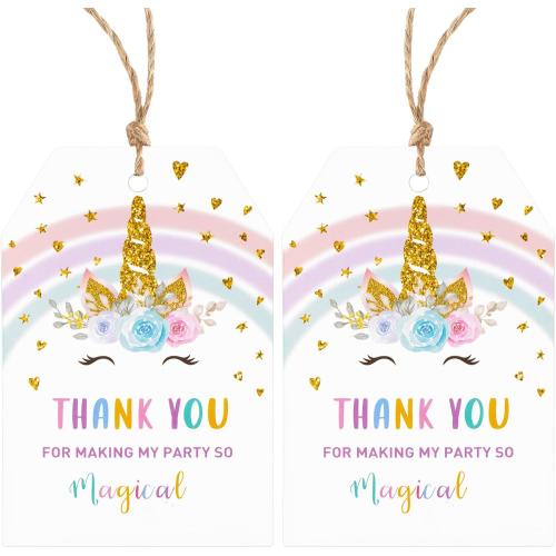Unicorn Thank You Tags with String Unicorn Party Favor Tag 50PCS Birthday