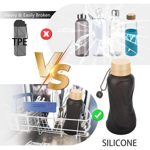 Collapsible Water Bottles,650ml,Leak Proof,Reuseable BPA Free Silicone Foldable Water Bottles,Durable Lightweight for Travel Gym Camping Hiking,Compact Size Portable Sports Water Bottle (Black)