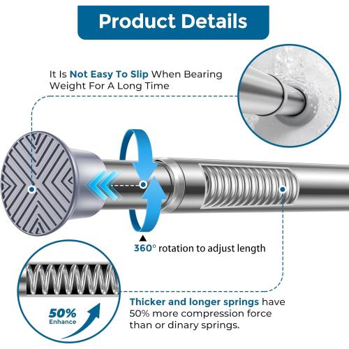 AIZESI Tension Rod 24 to 46 Inch, 1Pcs Silver Tension Rod Tension Curtain Rod, Spring Tension Rod No Drilling Adjustable Curtain Rod for window，kitchen，closet，doorway