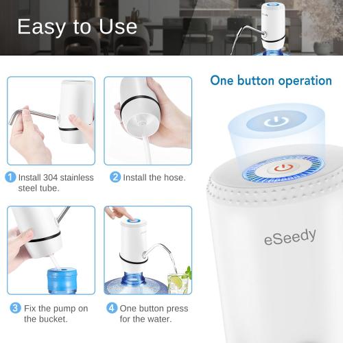 Water Pump for 5 Gallon Bottle, USB Charging Automatic Water Dispenser with Rechargeable Battery, Portable Electric Drinking Water Jug Pump for Home, Kitchen, Living Room, Office, Camping - White