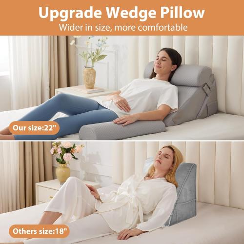 Orthopedic Bed Wedge Pillow Set 4Pcs, Adjustable Memory Foam Wedges Pillow, Pillow Wedge for Post Surgery, Back Pain Relief, Acid Reflux, Snoring, GERD, Grey