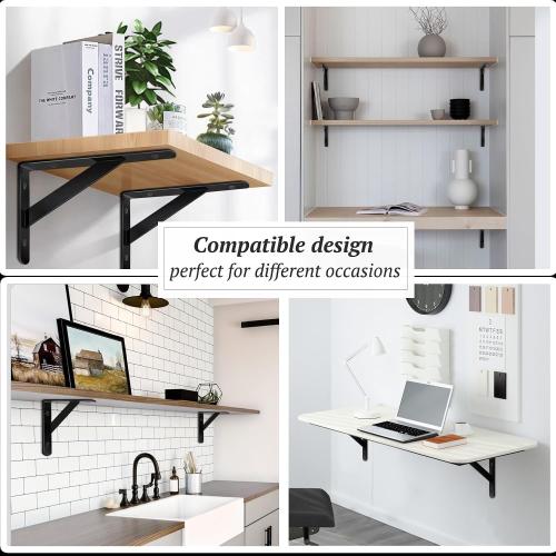 Shelf Brackets 12 Pack 7 inch Heavy Duty Metal L Brackets for Shelf 7x5 Black Iron Wall Mount Screw Included