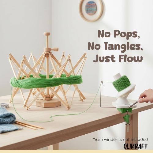 Olikraft Wooden Yarn Swift | Lightweight Reverse Yarn Umbrella Swifts | Ball Swift | Skein Winder | No Clamp Required (Patented)