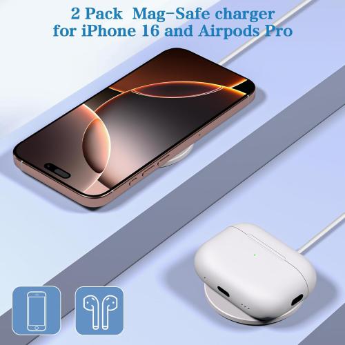 Magnetic Wireless Charger 2Pack 10FT Apple Magsafe Charger,Fast Mag-Safe Charging Wireless iPhone Charger Pad with Charging Plug for iPhone 16Pro Max/16Pro/16Plus/15Pro Max/15/14/13/12/AirPods3/Pro 2