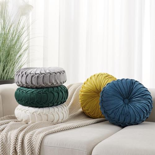 product New, damage box Round Throw Pillow Round Velvet Pillow Home Decoration Pleated Round Filled Pillow Cushion for Couch Chair Bedroom Car Floor (Dark Blue)