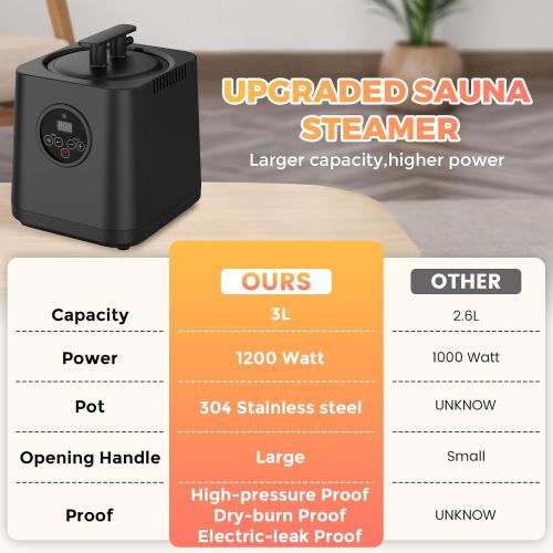 Portable Sauna Box for Home, Person Saunas Tent at Home with 3L 1200 Watt Steamer, Remote Control and Fodable Chair (Light Black)