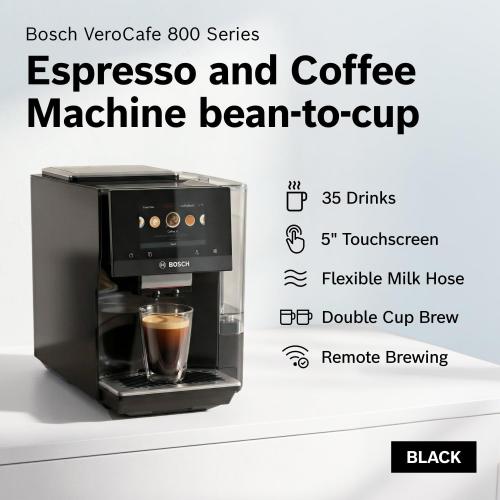 Bosch Fully Automatic Coffee and Espresso Machine - Touchscreen, Large Bean Capacity - Easy Clean, Maintenance - Black -