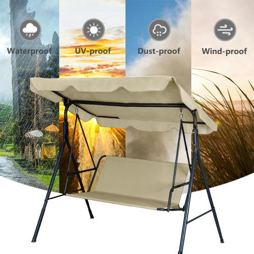 Swing Seat Replacement Cover for Outdoor Patio Swing 3 Seater 600D Upgraded Thicken Oxford Waterproof Fabric Porch Swing Chair Cushion Covers (Beige, 58.3x19.5x19.5 inches)