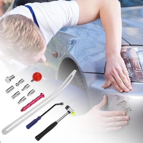 ‼️may be missing or broken pieces also with scratches ‼️QWORK Car Dent Removal Tool Kit, Stainless Steel Auto Fender Repair Puller, Crowbar Tools Hook Rods, Lifter Big Curved Rod, with Curved Rods, Rubber Mallet, and Hooks