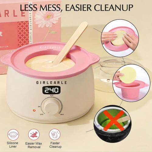 GIRLEARLE Premium Digital Waxing Kit for Women and Men, Wax Warmer Hair Removal at Home with Wax Beads & Silicone Pot, Target Different Types of Sensitive Skin Brazilian Bikini, Facial, Leg, Full body