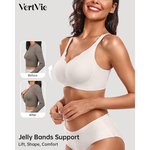 Size XL Vertvie Womens Seamless Bras No Underwire Supportive Wireless Push Up Full Coverage Bralette Comfort Scalloped T-Shirt Bra