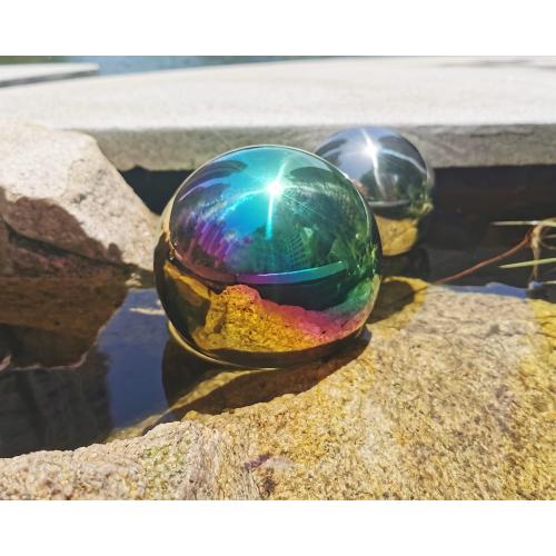 Rainbow Gazing Globe Mirror Ball in Stainless Steel, Shiny Hollow Sphere Sparkling Housewarming Outdoor Ornament (8 Inch)