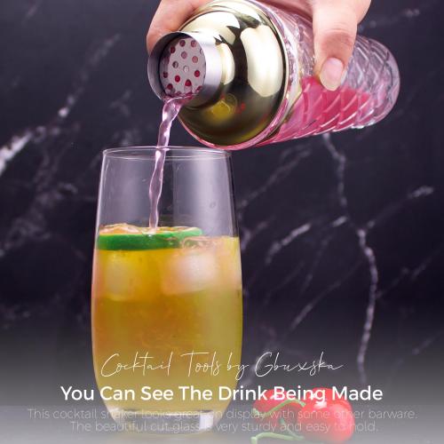 Glass Cocktail Shaker 14.2oz, Martini Shaker, Drink Shaker, Perfect for Handcrafted Cocktails, Martinis (Silver)