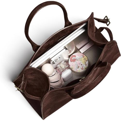 Brown Faux Suede Handbag Tote Hobo Bag for Women 2026, Women'S Top-Handle Handbags, 15” or 17” Large Capacity