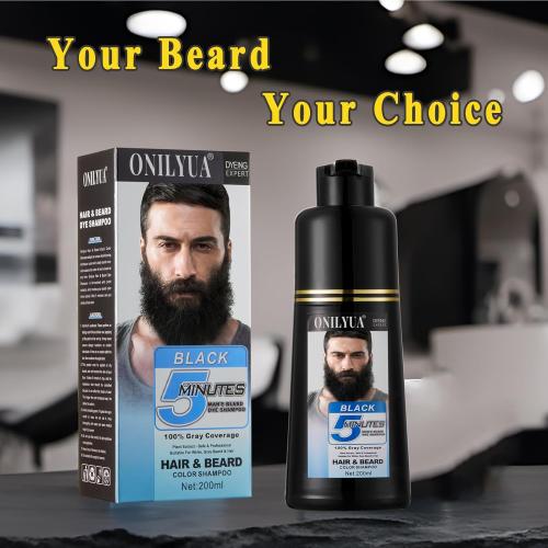Color Black Men’s Beard Dye For Men Black In Minutes, Grey Reducing Mustache & Beard Wash & Conditioner 3 In 1, Black Beard Dye Shampoo, Long-Lasting With Natural Extract, Gifts for Men Dad