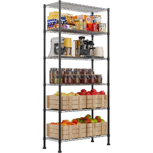REGILLER 6-Wire Shelving Metal Storage Rack Adjustable Shelves,Standing Storage Shelf Units for Laundry Bathroom Kitchen Pantry Closet(Black,14.1 D x 30 W x 80 H)