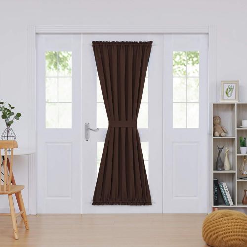 Deconovo Blackout Door Curtain for Glass Doors & Sidelights, Thermal Insulated Privacy Panel with Dual Rod Pockets & Adjustable Tieback, Machine‑Washable Curtain (54W x 72L, Dark Brown, 1 Panel)