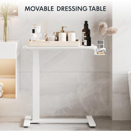 27.6 W x 15.7 D, White FLEXISPOT H7 Adjustable Overbed Bedside Table with Wheels Pneumatic Mobile Standing Desk Laptop Desk Rolling Computer Cart Movable Overbed Table Hospital Home Use(27.6 W x 15.7 D, White)