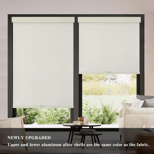 AOSKY Blackout Roller Shades Cordless Blinds for Windows, Free-Stop Shades with Valance, Thermal Insulated Fabric, UV Protection, Natural Woven Blinds for Home and Office (35.5 W x 72 H, Ivory)