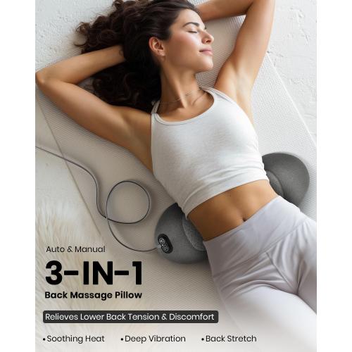Triple Fusion Back Massager with Stretching, Vibration and Heat, 3-in-1 Electric Lumbar Pillow for Lower Back Tension Relief, Deep Tissue Relaxation Massage for Home, Office, Bed, Sofa, and Car Use